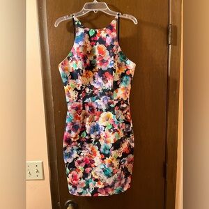 Black Halo multicolor floral halter mini dress